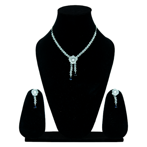 Elegant Blue Stone Necklace and Earring Set with Floral Pendant